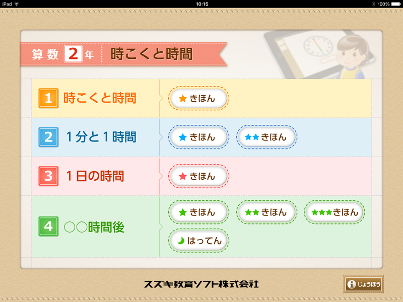 Ipad用学習支援ツール ｑｂ説明 算数 ２年 時こくと時間 スズキ教育ソフト